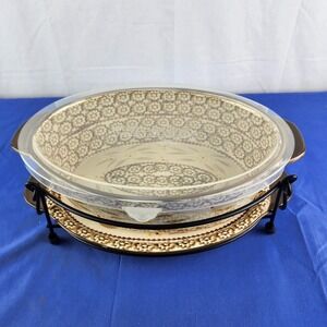 Temptations by Tara Old World Brown 2 QT Casserole‎ dish w/ plastic lid & Rack